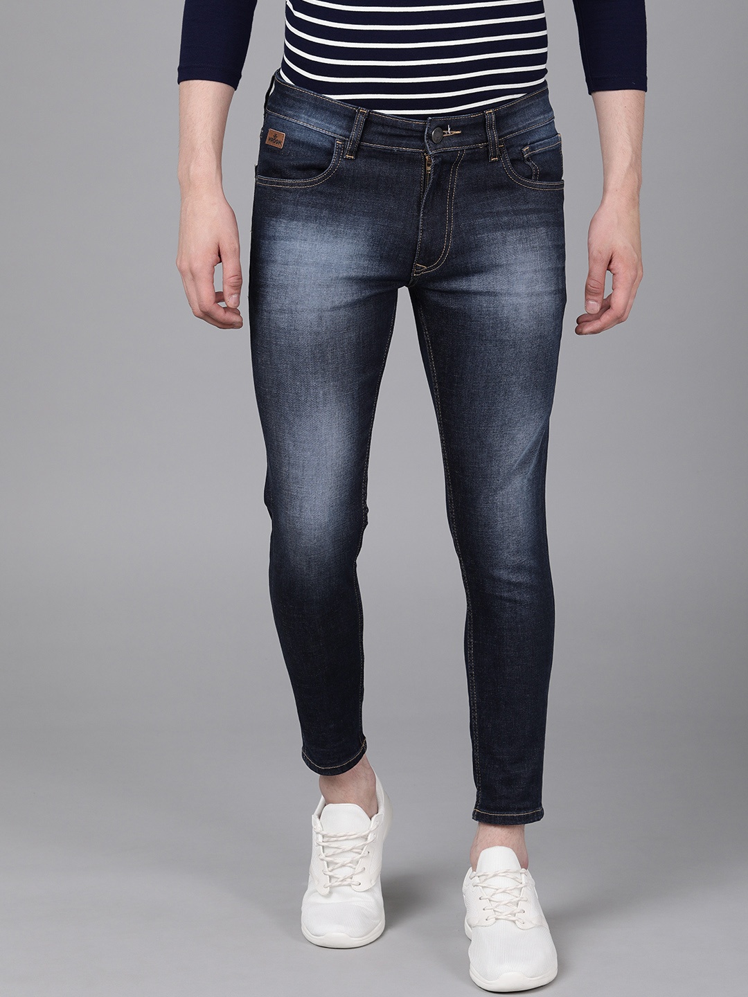 

WROGN Men Blue Crop Tapered Fit Mid-Rise Clean Look Stretchable Jeans