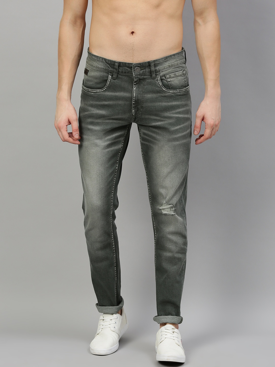 

WROGN Men Grey Slim Fit Mid-Rise Low Distress Stretchable Jeans