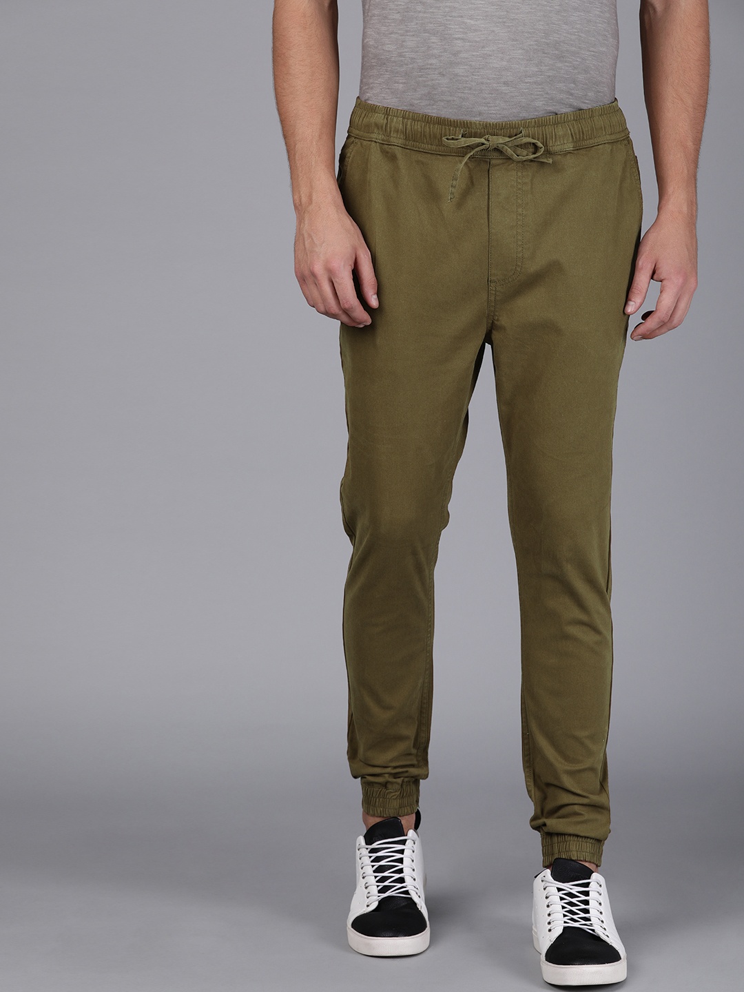

WROGN Men Dark Khaki Regular Fit Solid Joggers