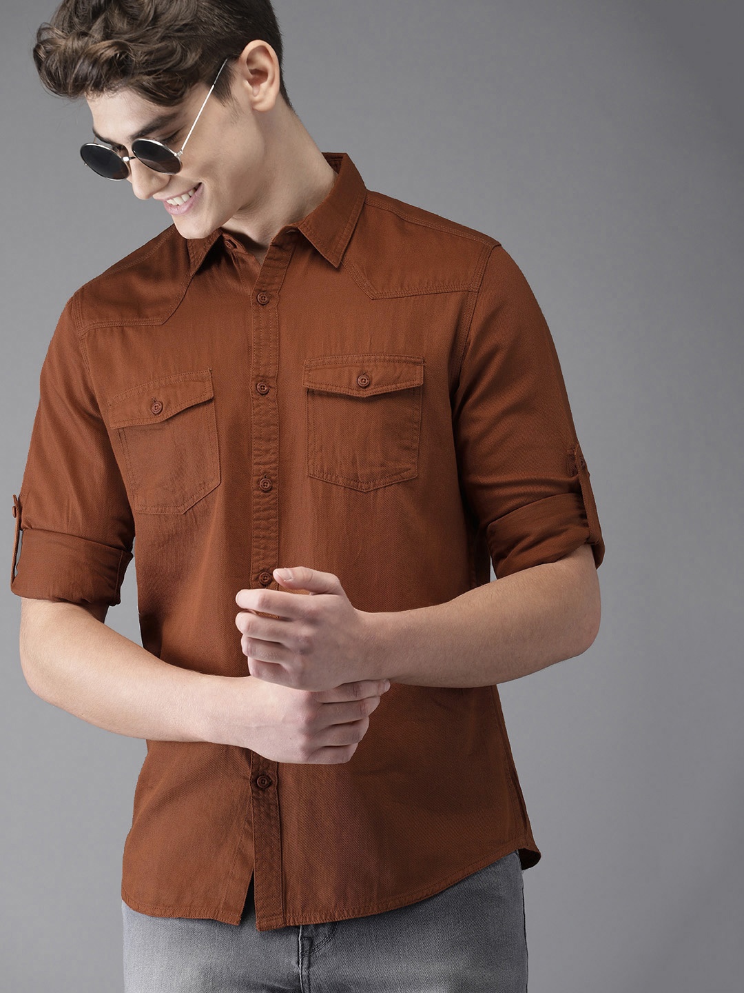 

HERE&NOW Men Brown Regular Fit Solid Casual Shirt