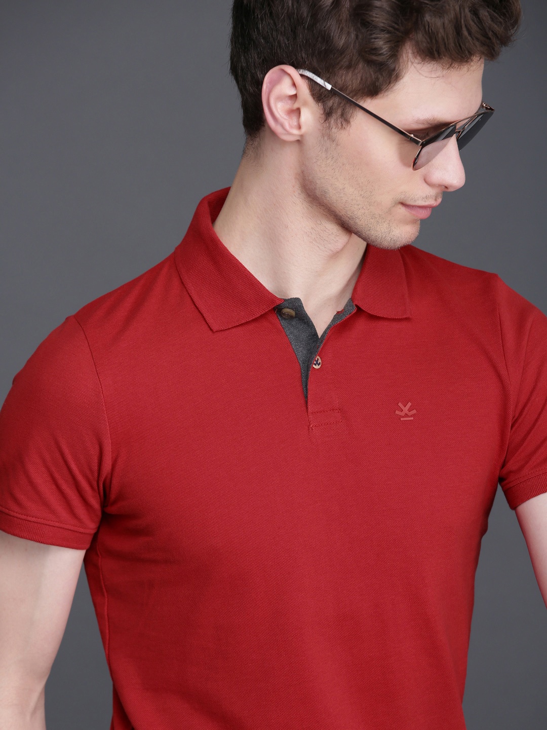 

WROGN Men Red Solid Slim Fit Polo Collar Pure Cotton T-shirt