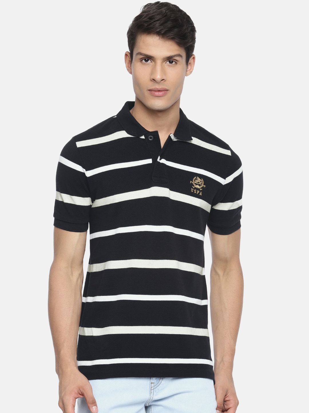 

U.S. Polo Assn. Men Black Striped Polo Collar T-shirt