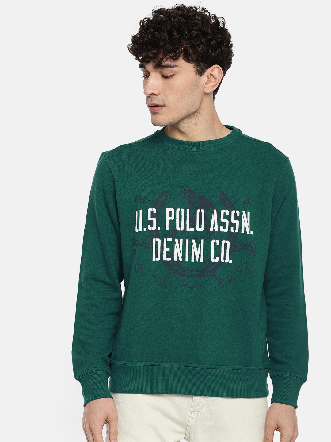 

U.S. Polo Assn. Men Teal Green Printed Sweatshirt