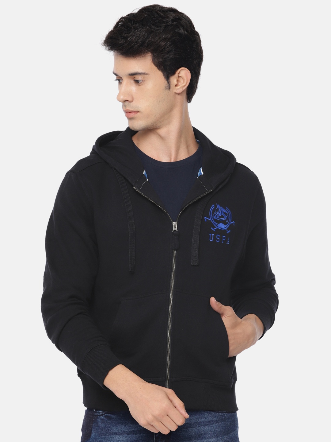 

U.S. Polo Assn. Men Black Solid Hooded Sweatshirt