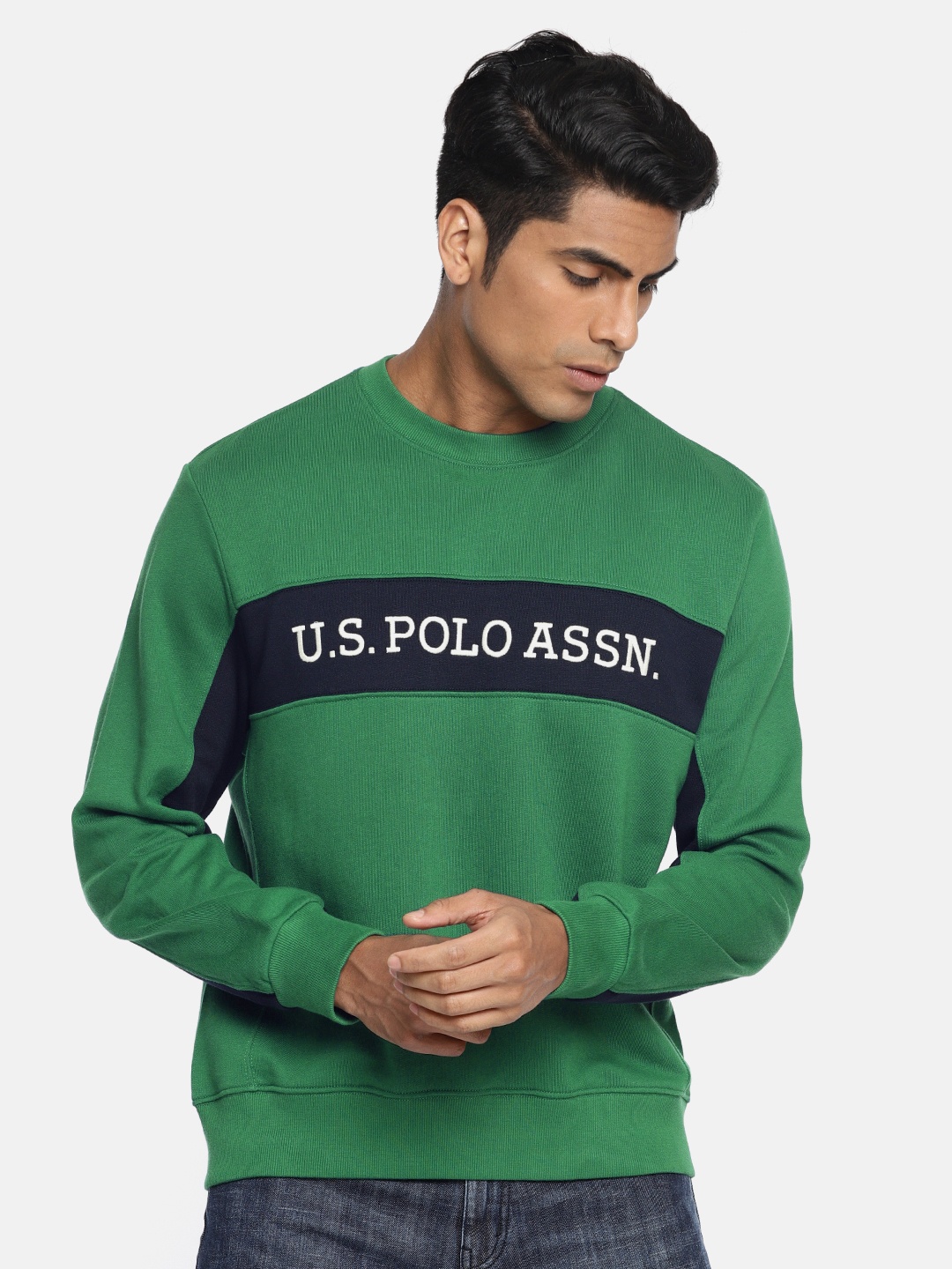 

U.S. Polo Assn. Men Green & Navy Blue Printed Pullover Sweatshirt