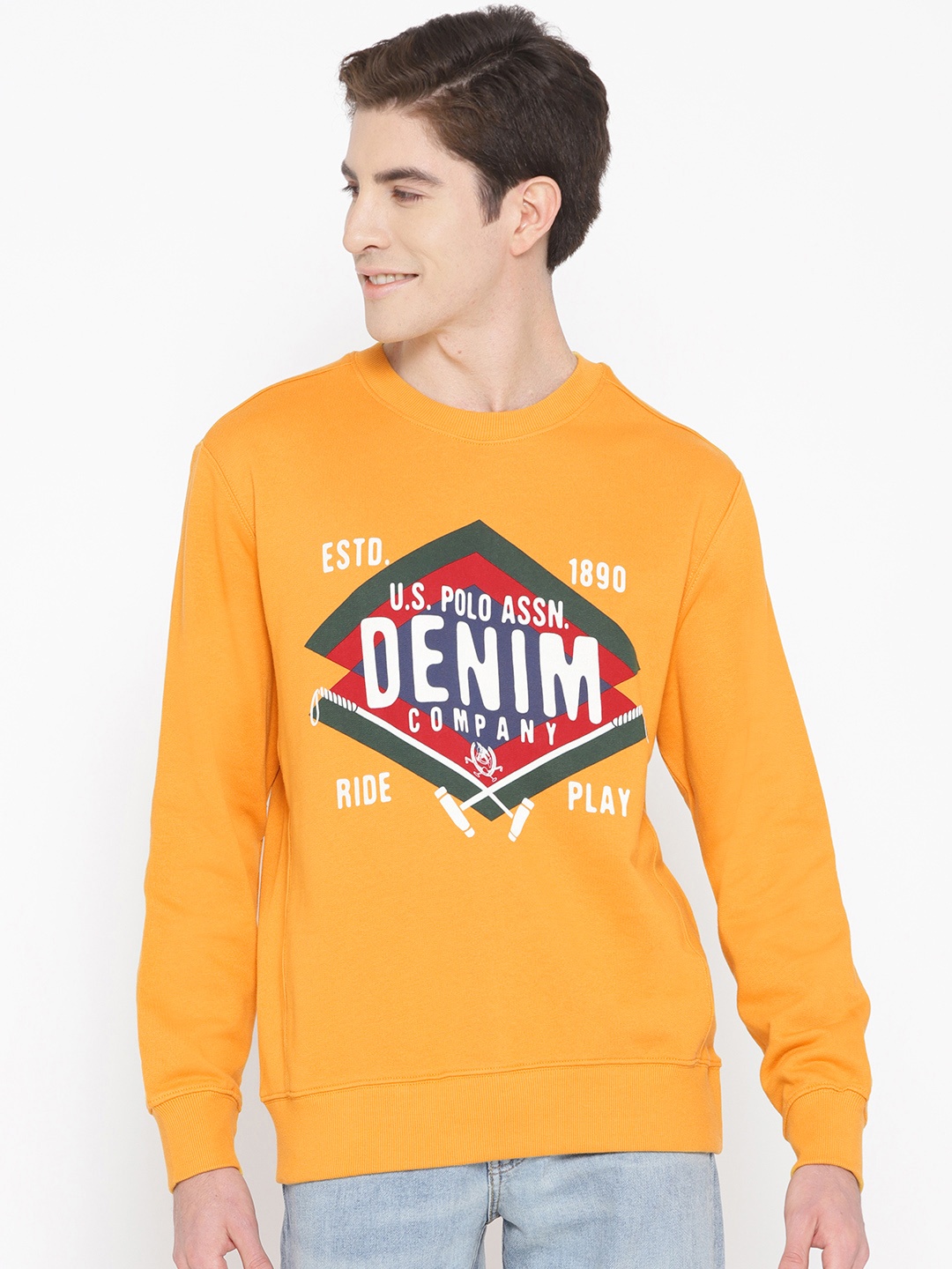 

U.S. Polo Assn. Men Mustard Yellow & White Printed Sweatshirt