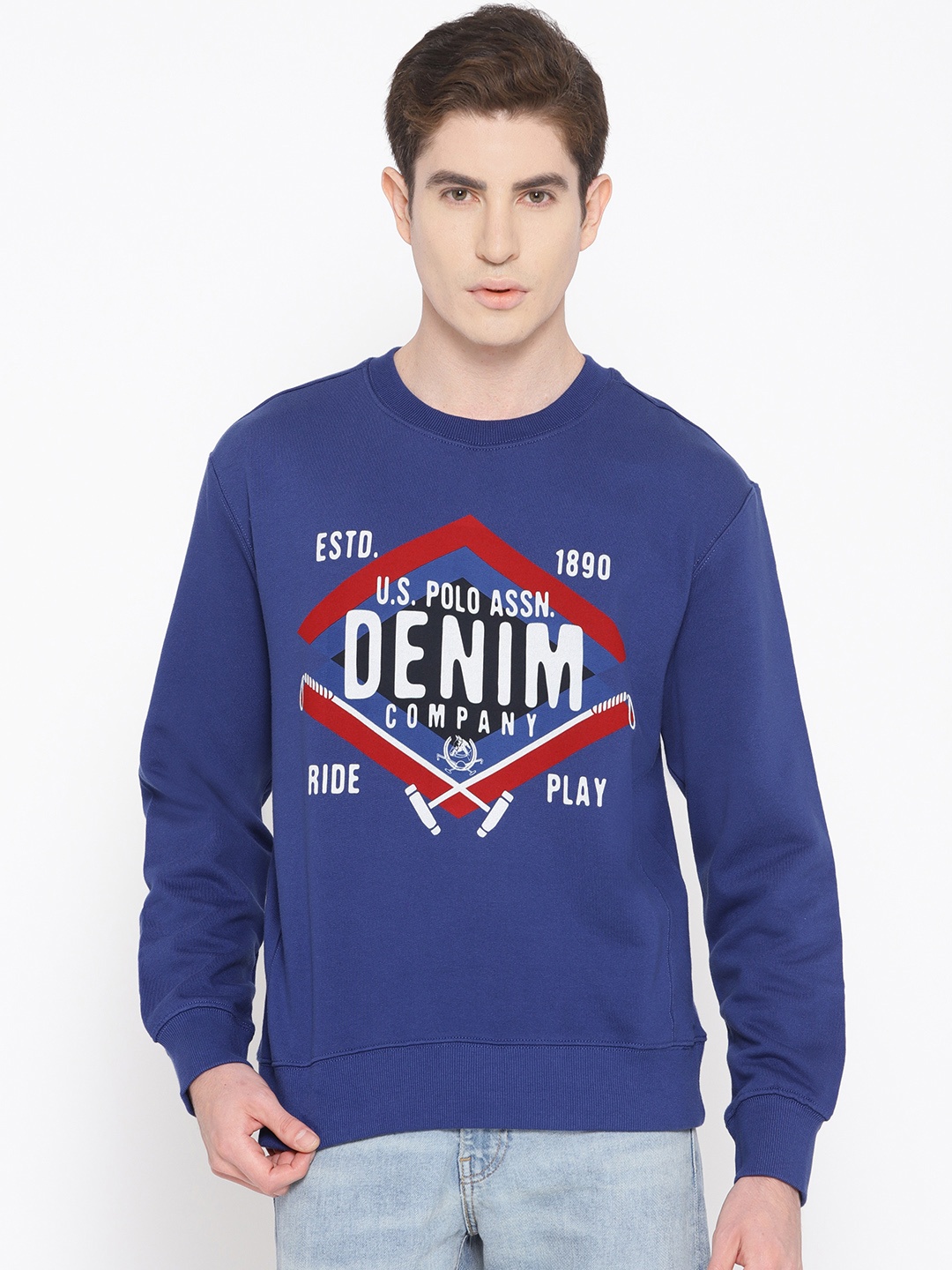 

U.S. Polo Assn. Men Blue & White Printed Sweatshirt