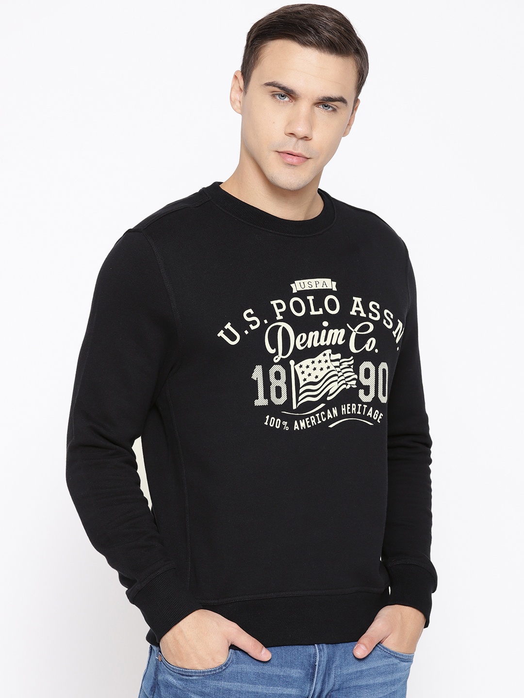 

U.S. Polo Assn. Men Black & Off-White Printed Sweatshirt