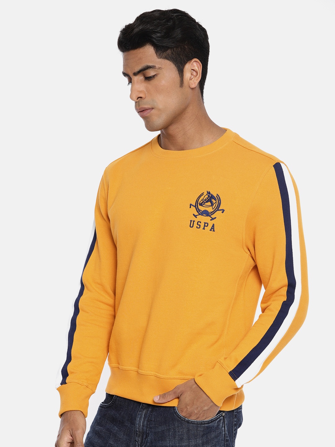 

U.S. Polo Assn. Men Mustard Yellow Solid Pullover Sweatshirt