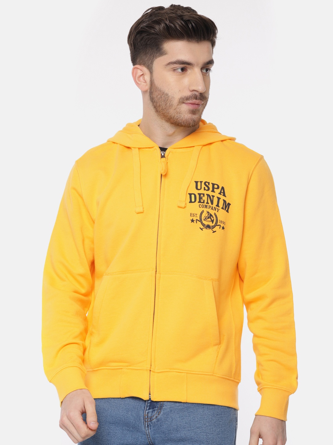 

U.S. Polo Assn. Men Yellow Solid Hooded Sweatshirt