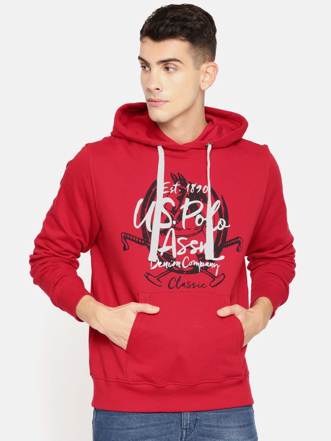 

U.S. Polo Assn. Men Red Printed Hooded Sweatshirt