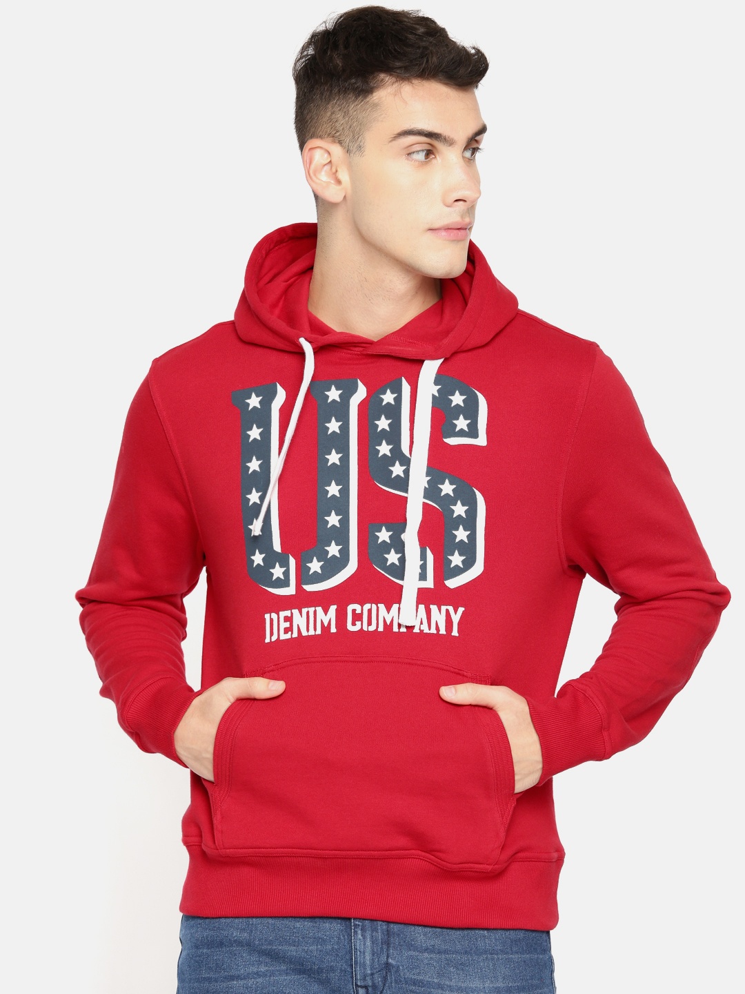 

U.S. Polo Assn. Men Red Printed Hooded Sweatshirt