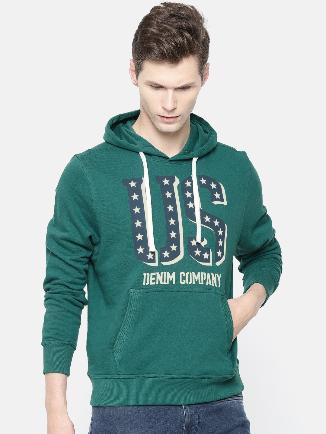 

U.S. Polo Assn. Men Green Printed Hooded Sweatshirt