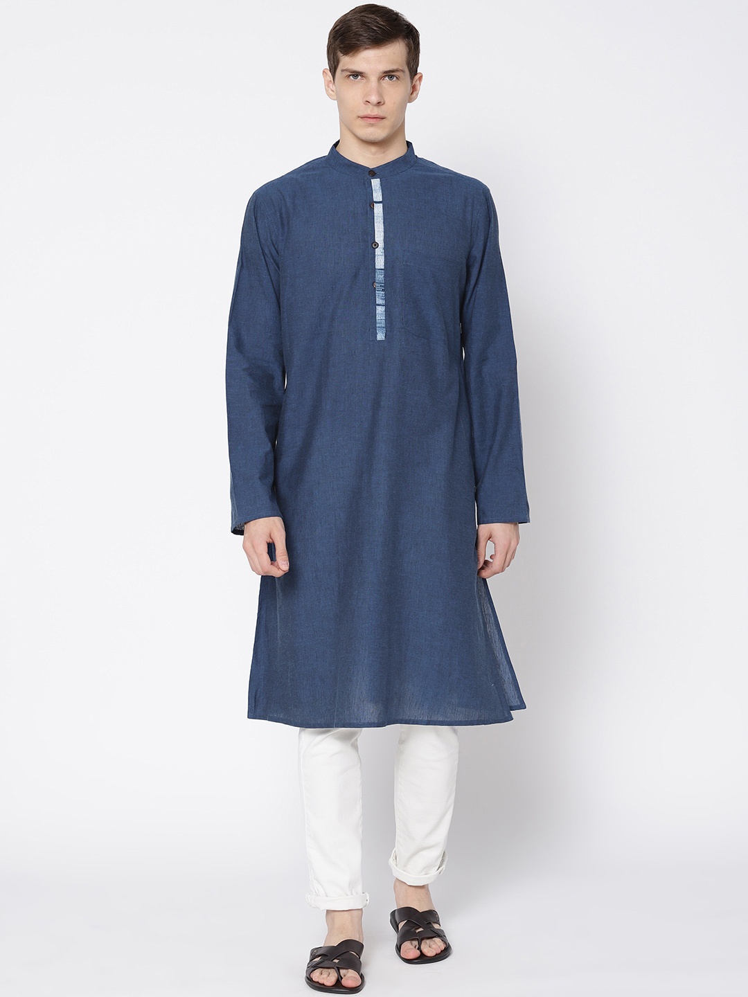 

Fabindia Men Navy Blue Solid Straight Kurta