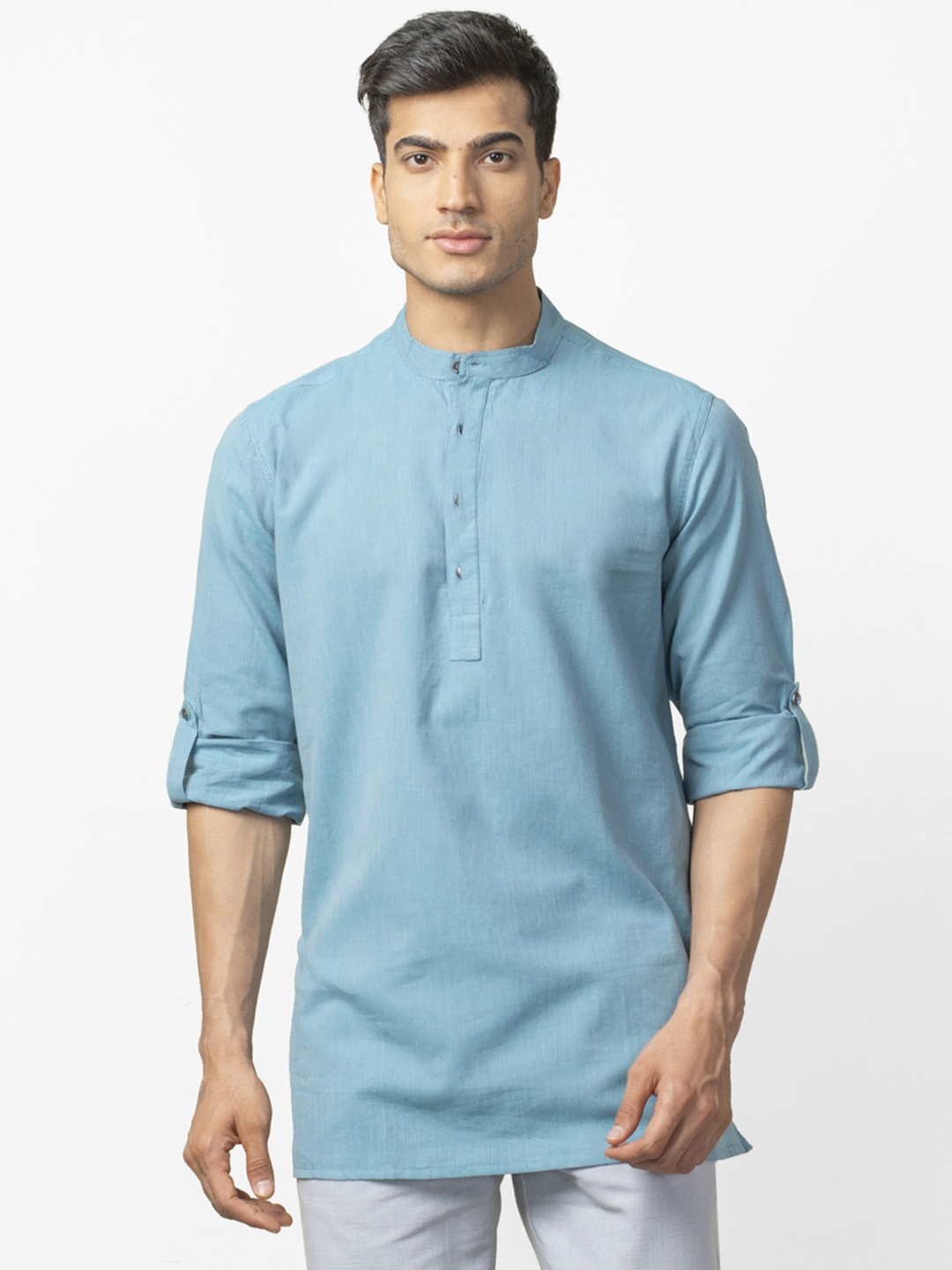 

Fabindia Men Blue Striped Straight Kurta