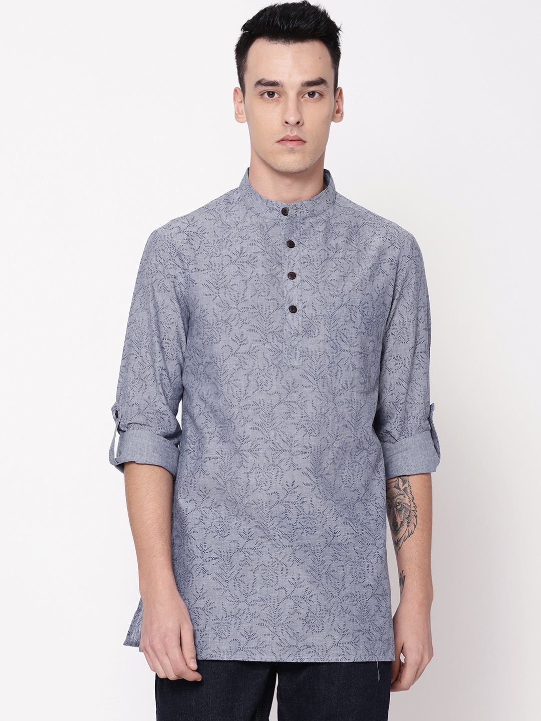 

Fabindia Men Blue Handblock Print Straight Kurta