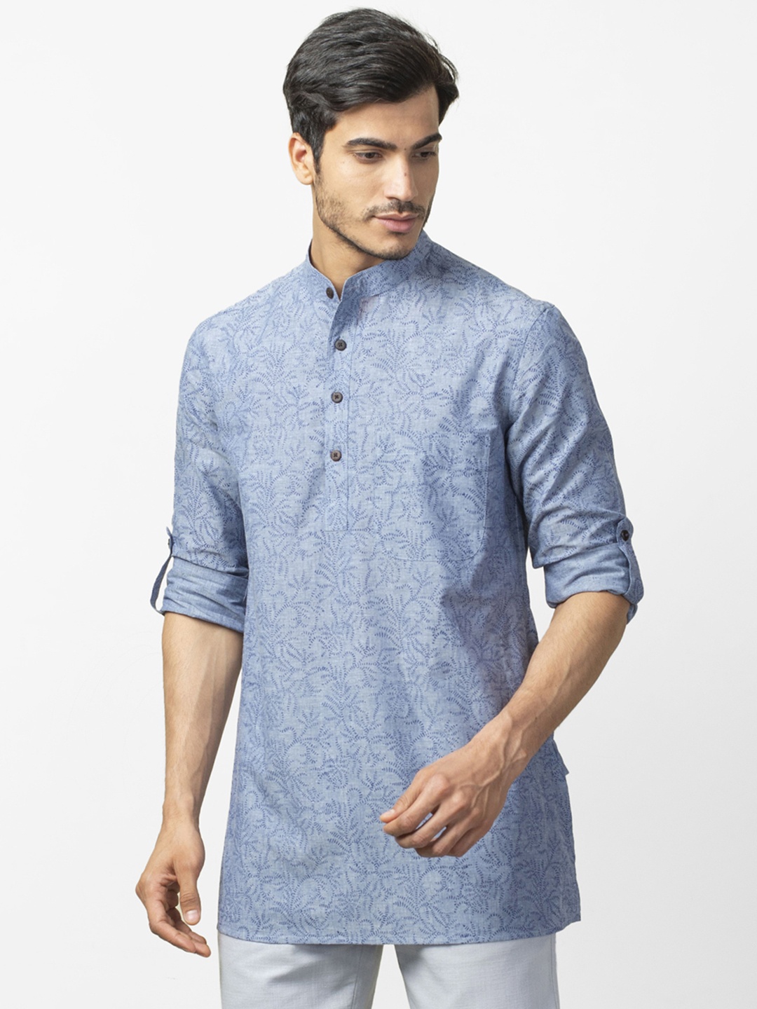 

Fabindia Men Blue Hand Block Print Straight Kurta