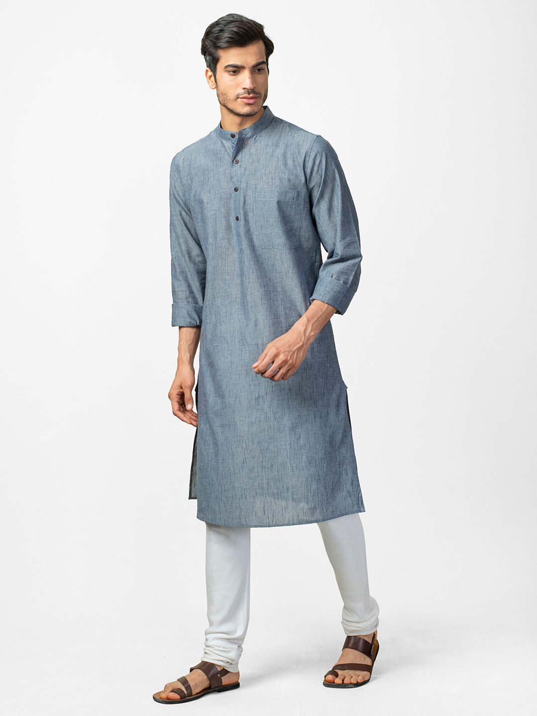 

Fabindia Men Navy Blue Woven Design Slim Fit Straight Kurta