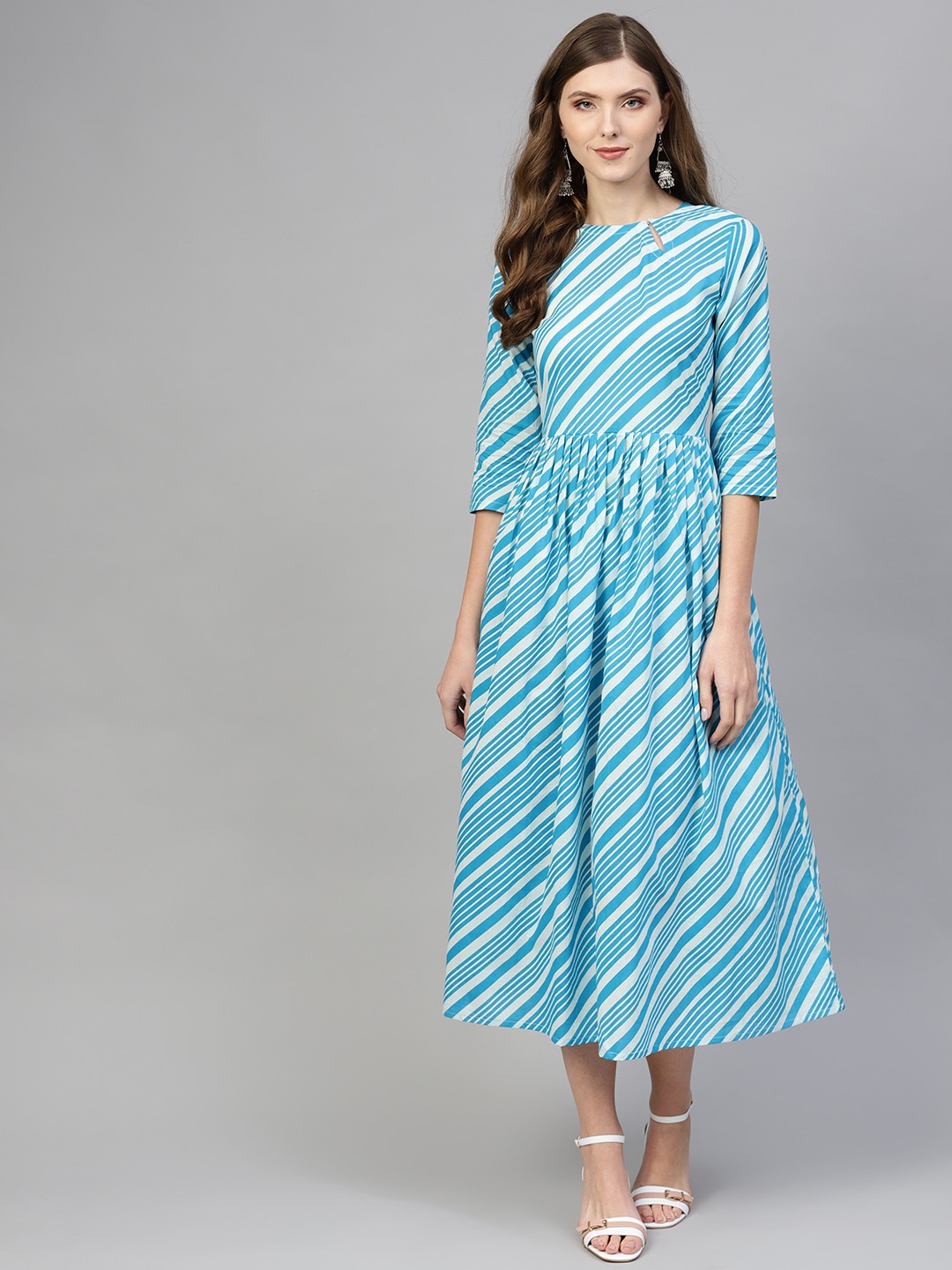 

AASI - HOUSE OF NAYO Women Blue & White Striped Maxi Dress