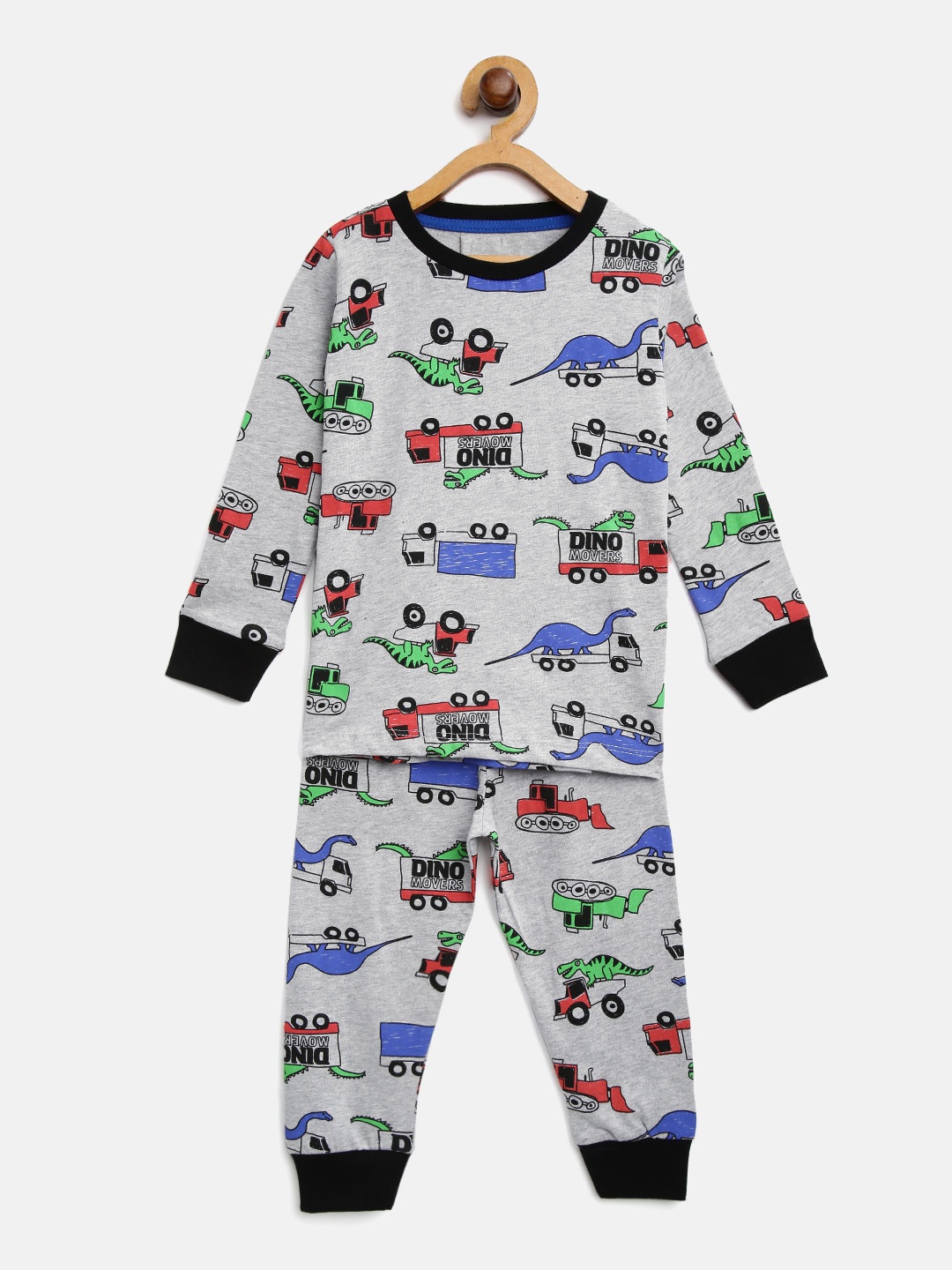 

Lazy Shark Boys Grey Melange & Black Printed Night suit LSTF0189-78