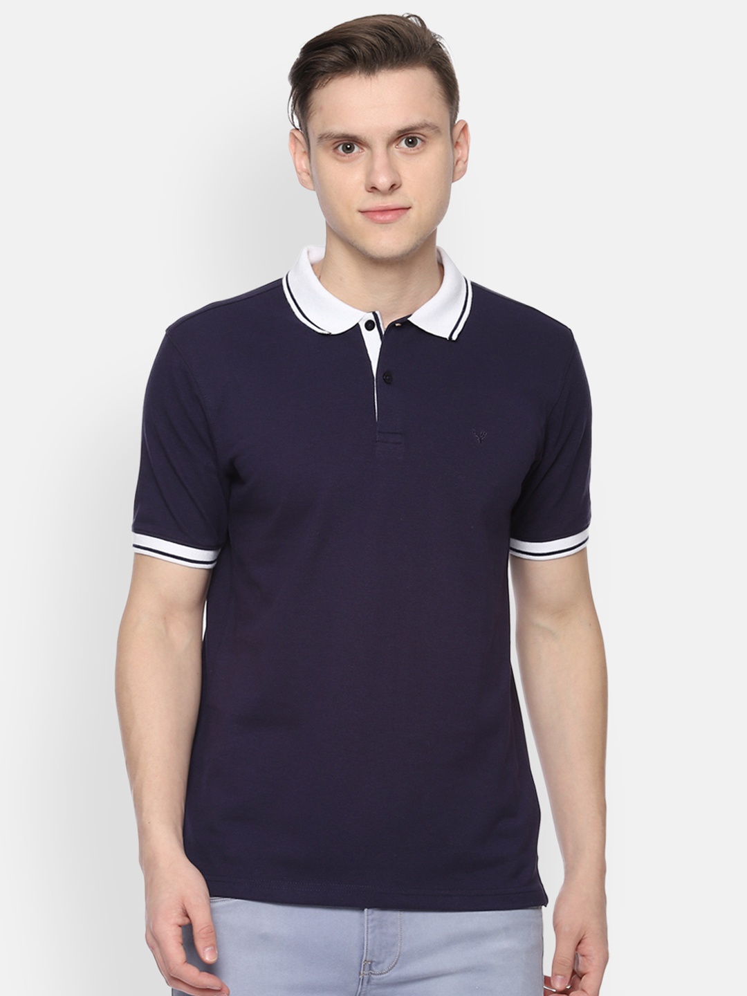 

Allen Solly Men Navy Blue Solid Polo Collar T-shirt