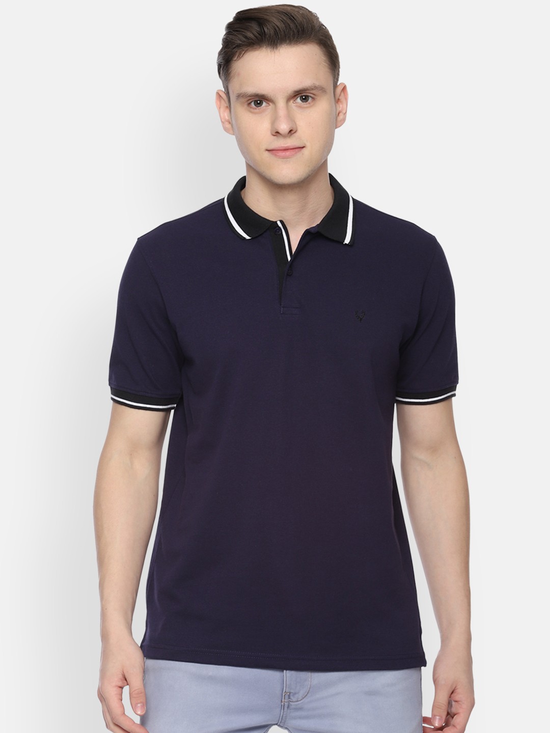

Allen Solly Men Navy Blue Solid Polo Collar T-shirt