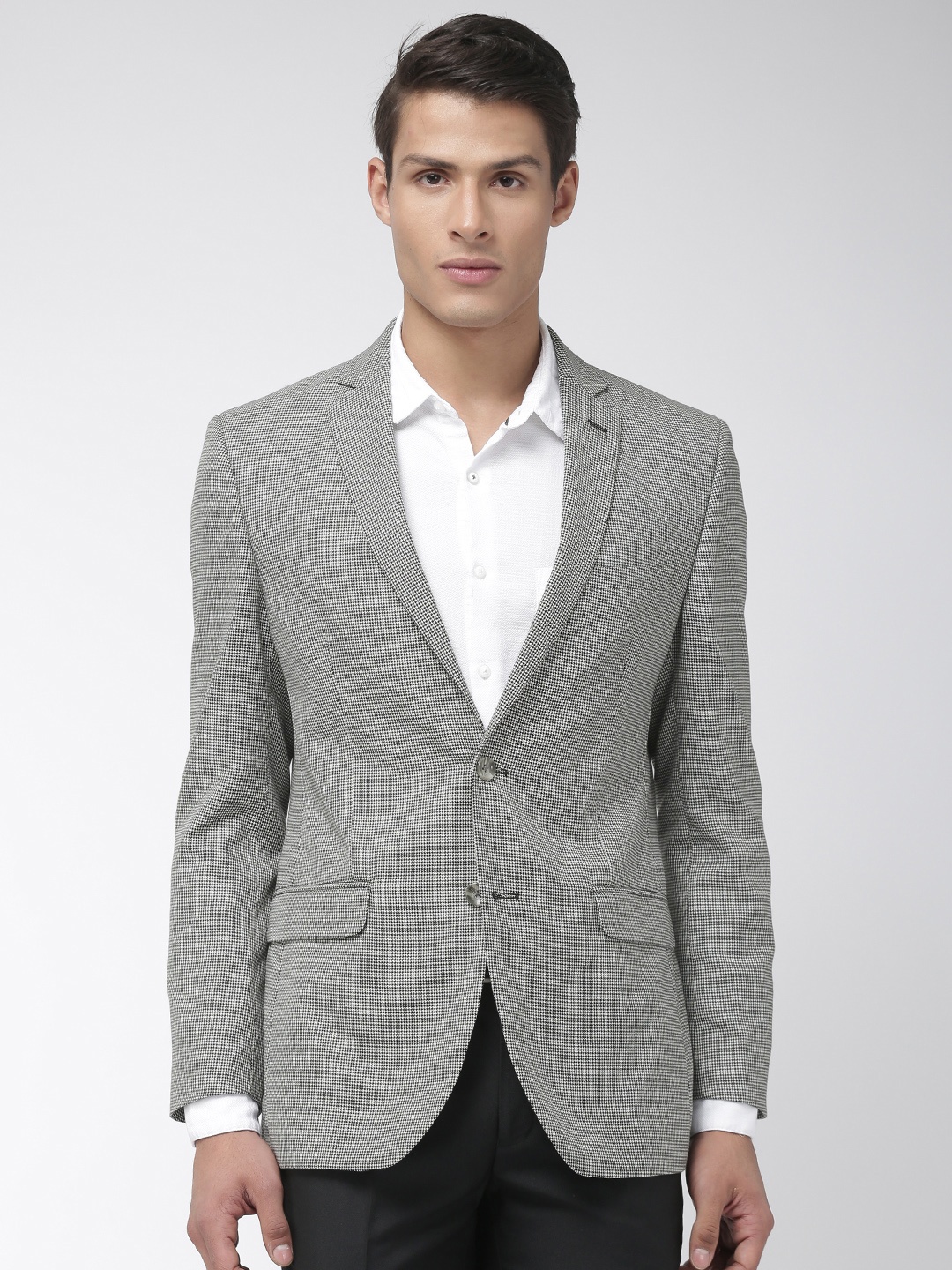 

Park Avenue Men Black & White Self-Design Slim Fit Single-Breasted Formal Blazer