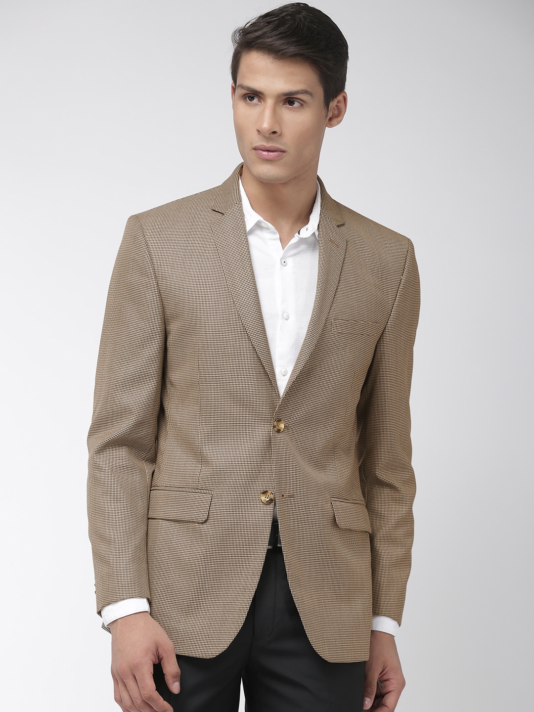 

Park Avenue Men Beige & Black Self-Design Slim Fit Single-Breasted Formal Blazer