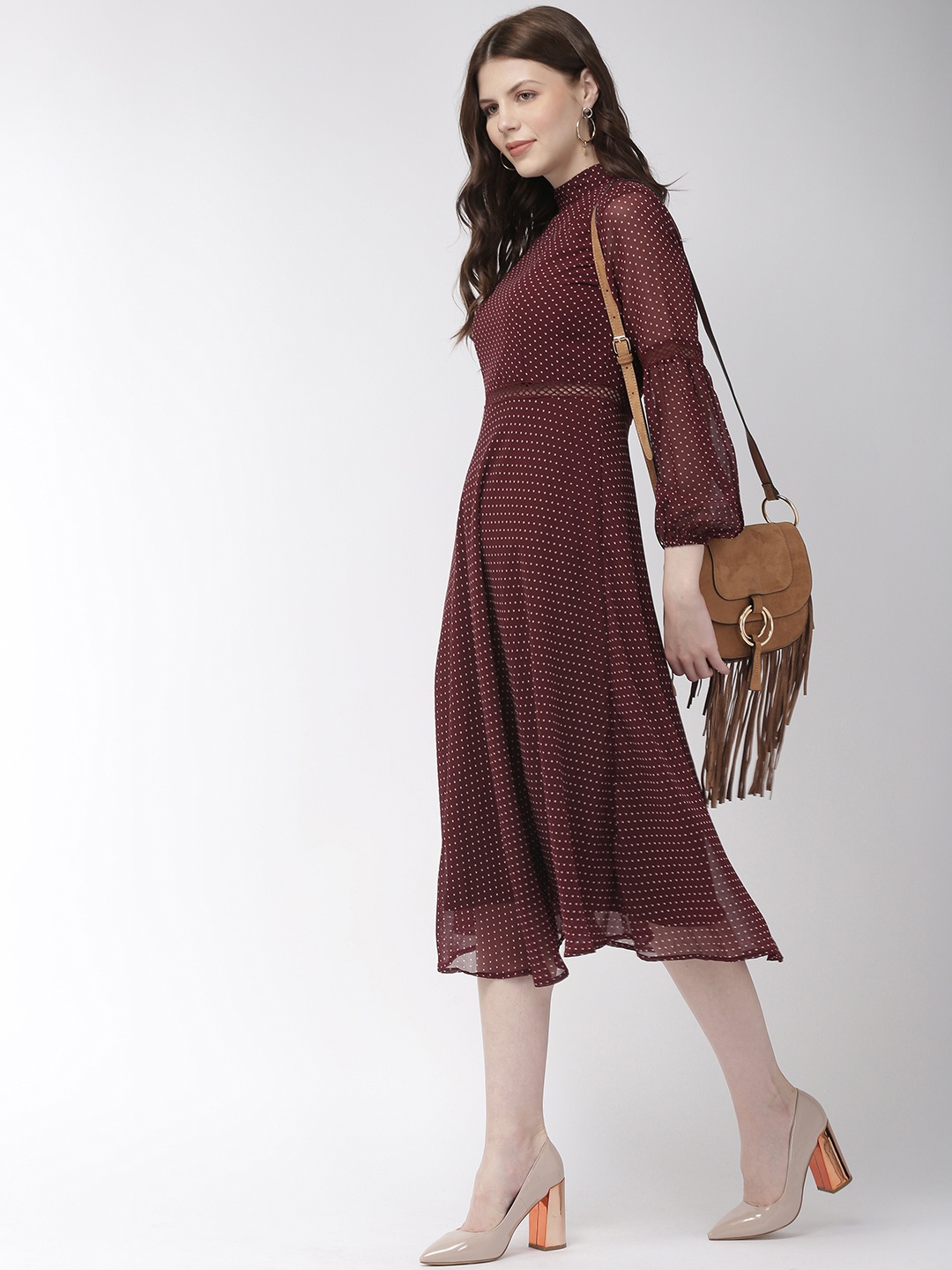 

20Dresses Women Printed Maroon Fit and Flare Dress