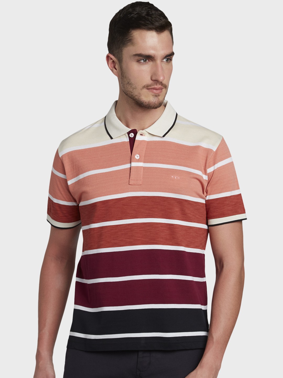 

ColorPlus Men Orange Striped Polo Collar T-shirt