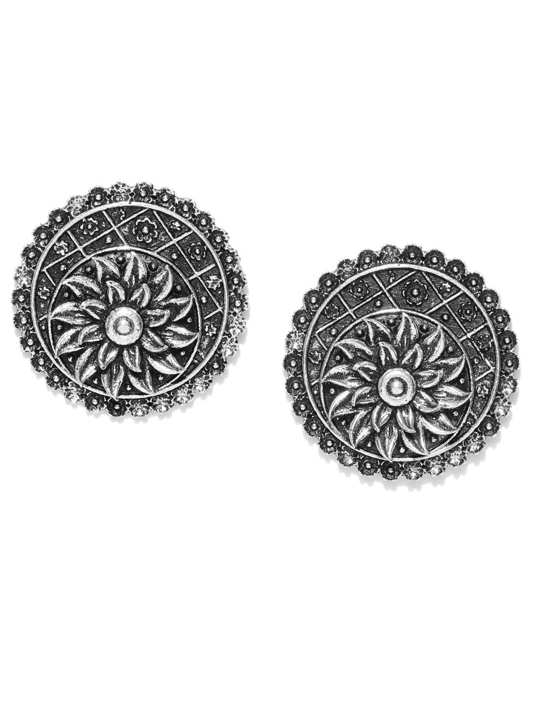 

Infuzze Oxidised Silver-Toned Circular Drop Earrings