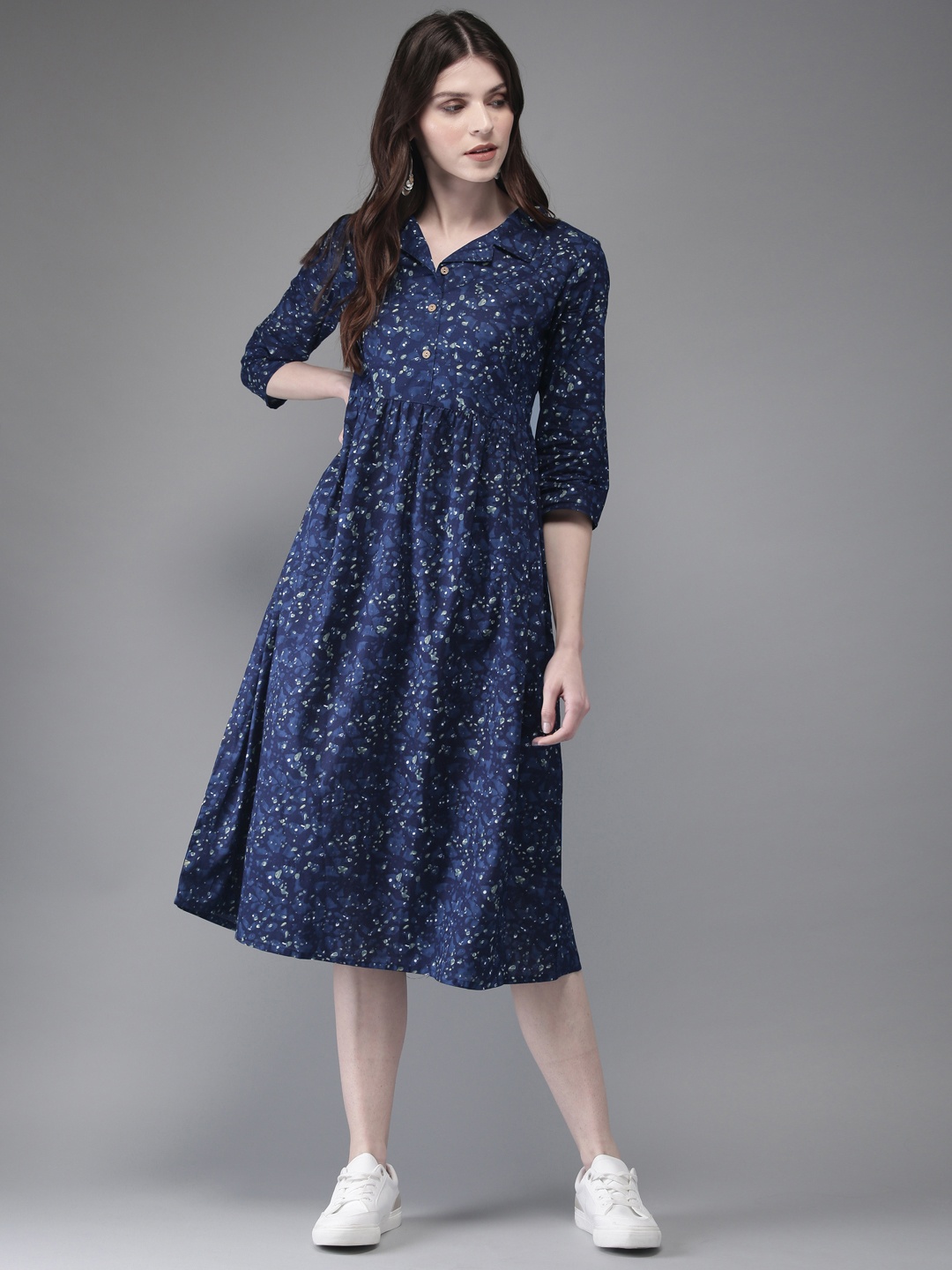 

Anouk Women Navy Blue Printed A-Line Kurta