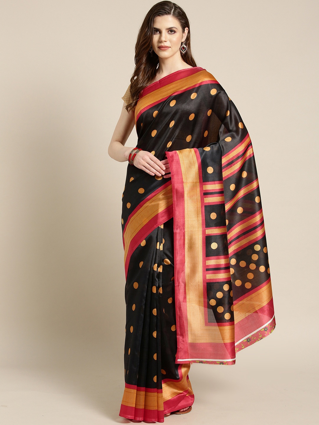 

Ishin Black & Red Printed Saree