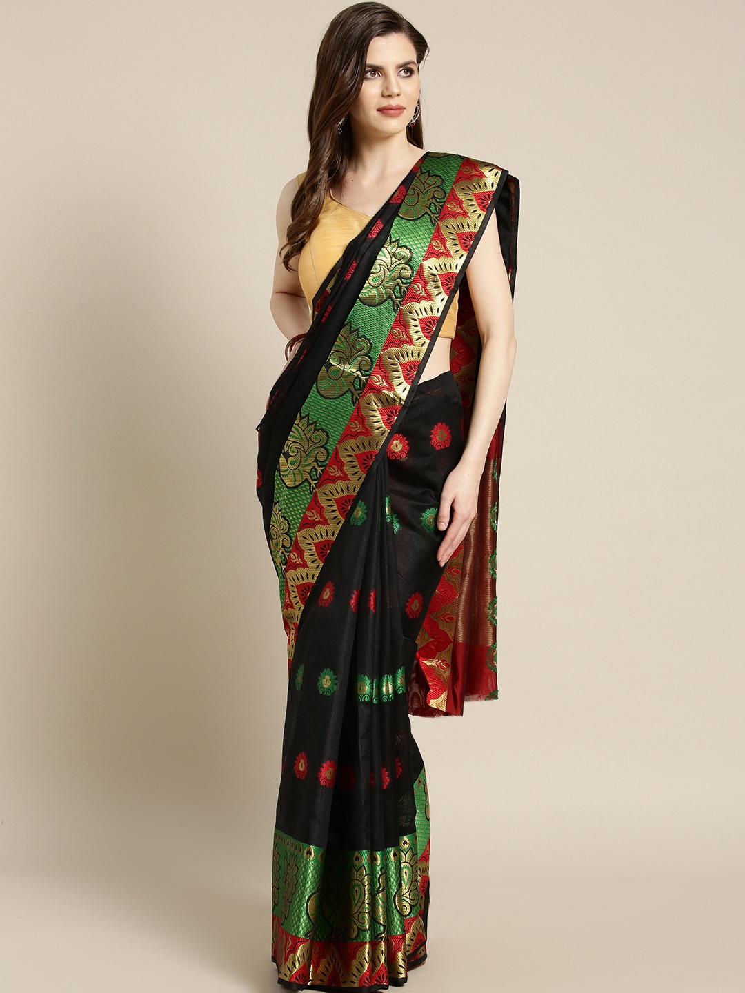 

Ishin Black & Maroon Woven Design Saree