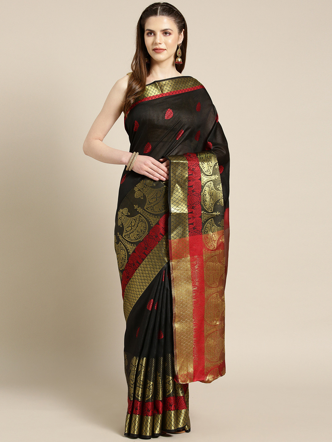 

Ishin Black & Golden Woven Design Saree