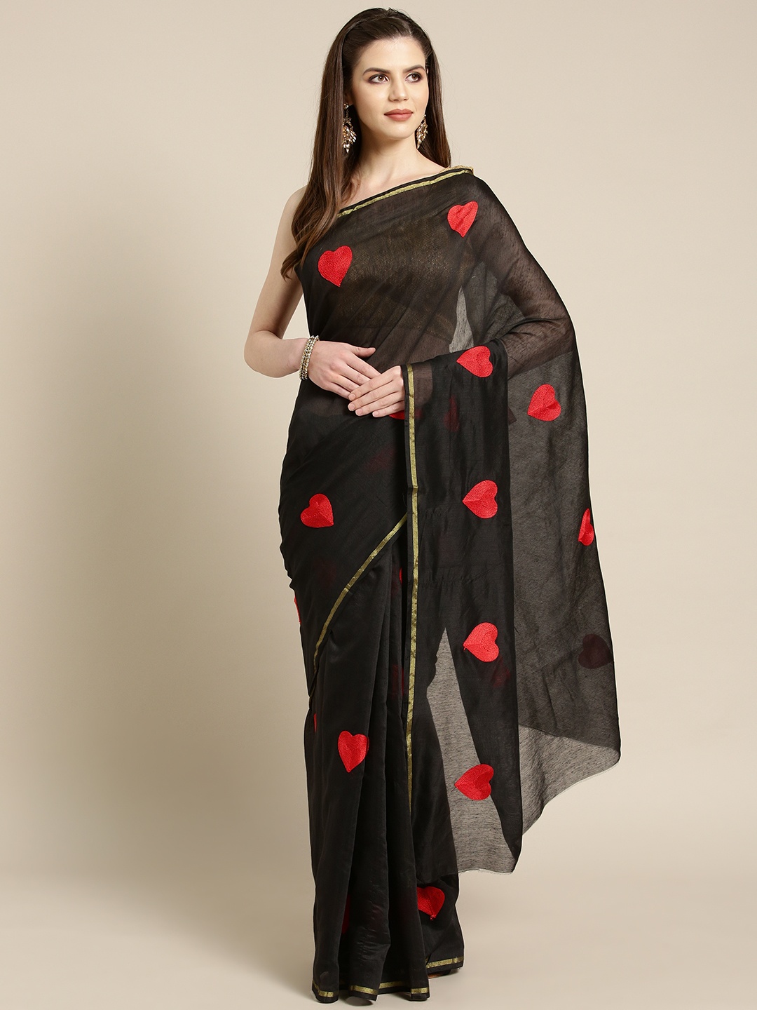 

Ishin Black & Red Embroidered Saree