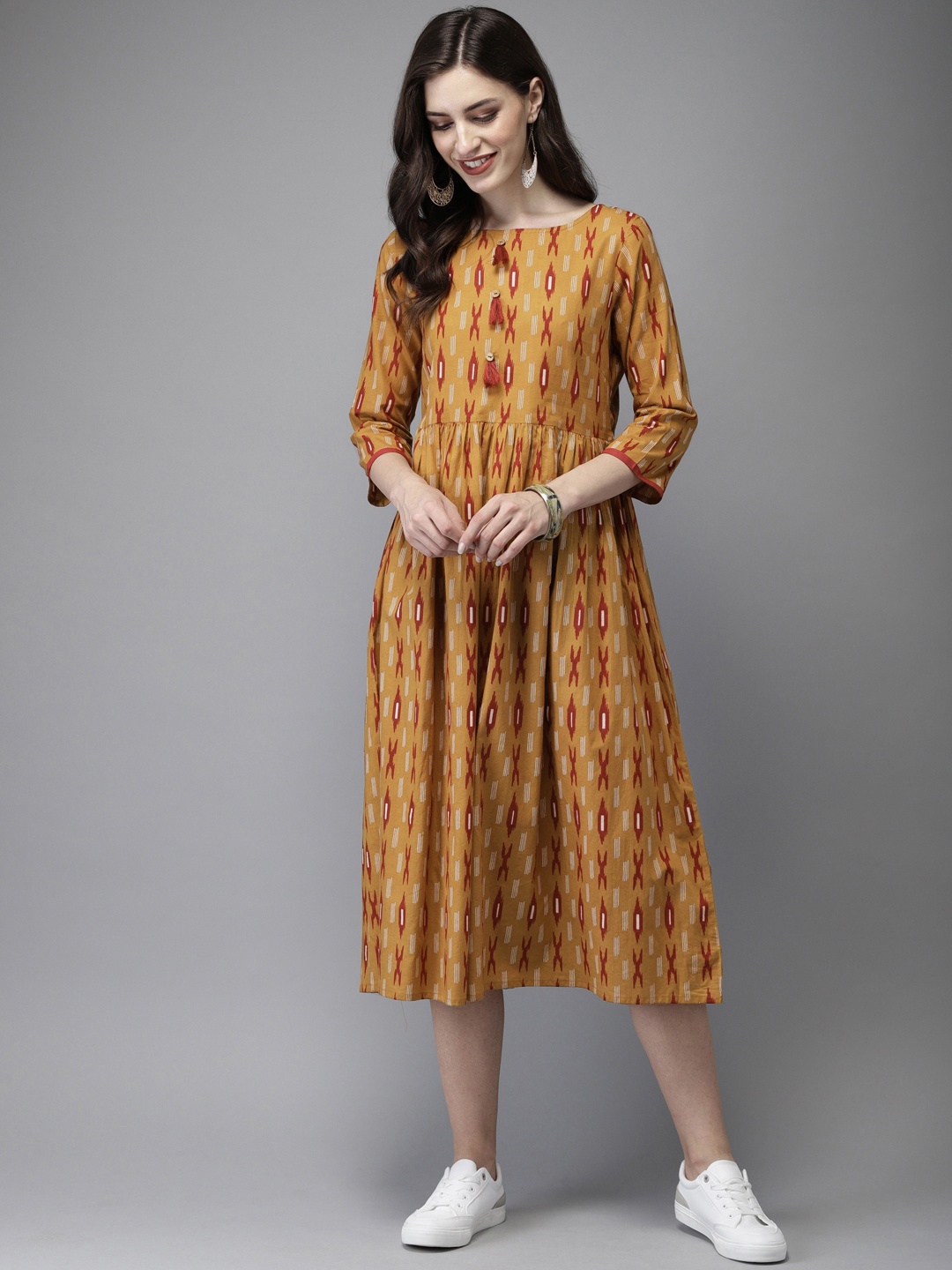 

Anouk Women Mustard Yellow & Maroon Printed A-Line Kurta