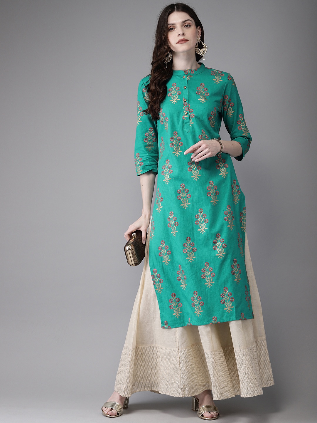 

Anouk Women Turquoise Blue Printed A-Line Kurta