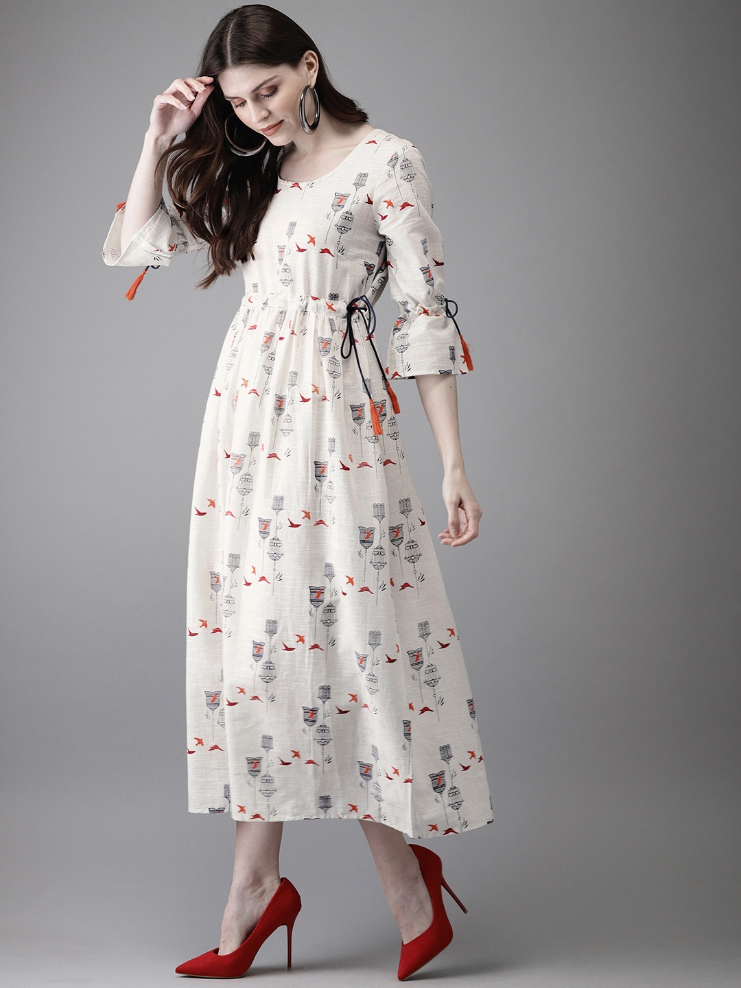 

Anouk Women Off-White & Blue Quirky Printed A-Line Kurta