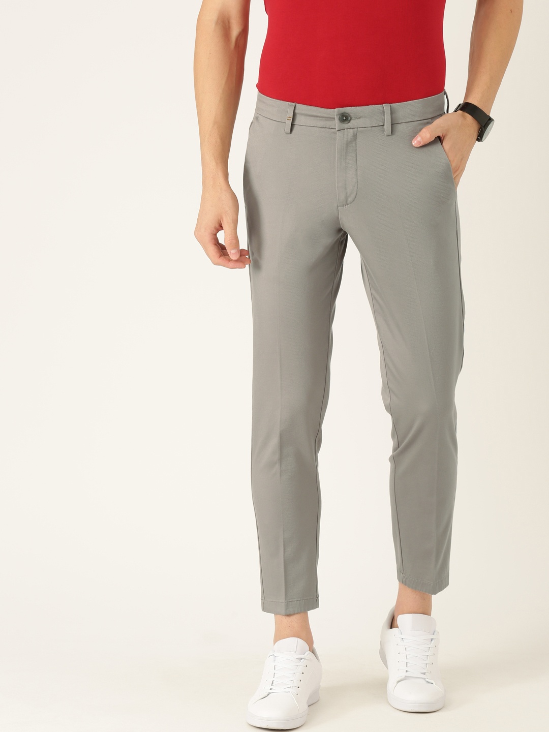 

Allen Solly Sport Men Wimbledon Grey Cropped Fit Self Design Regular Trousers