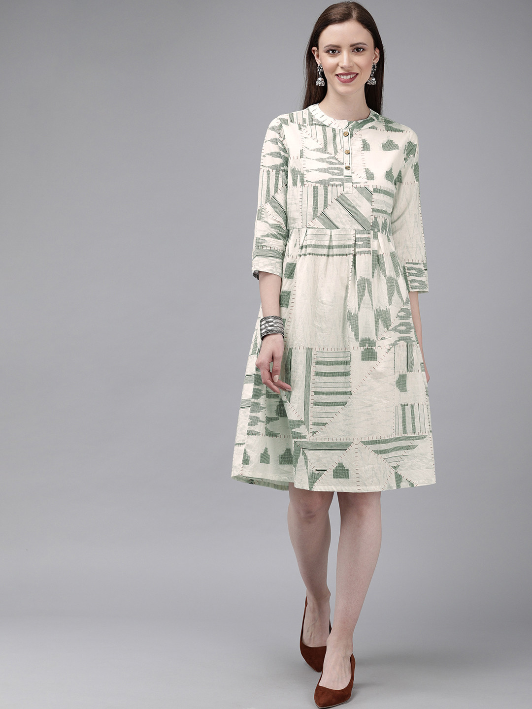

Anouk Women White & Green Printed A-Line Kurta