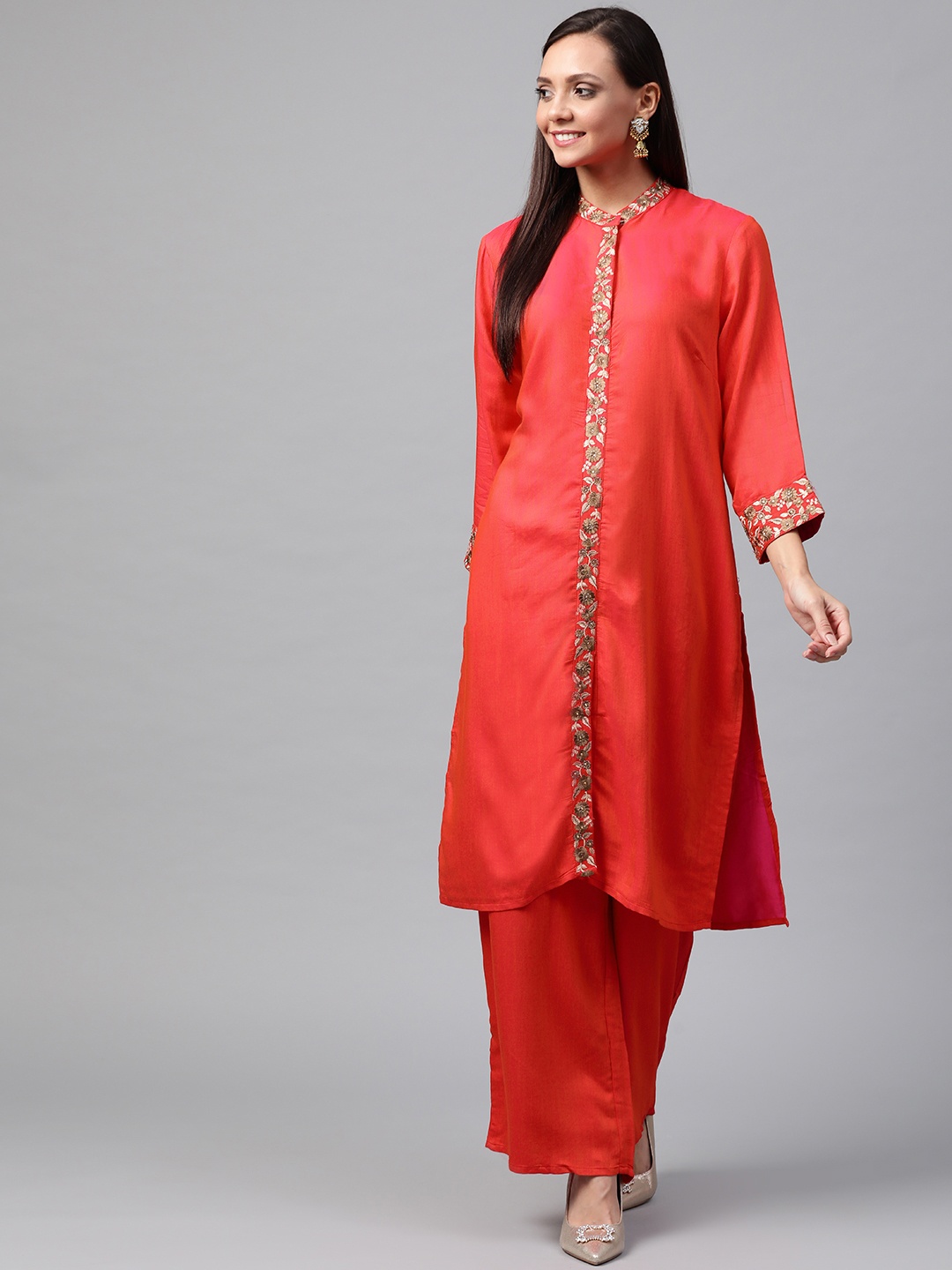 

Anouk Women Red Embroidered Detail Kurta with Palazzos
