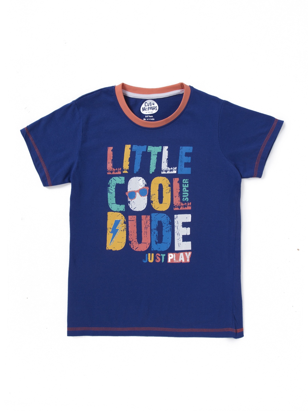 

Cub McPaws Boys Blue Printed Round Neck Pure Cotton T-shirt