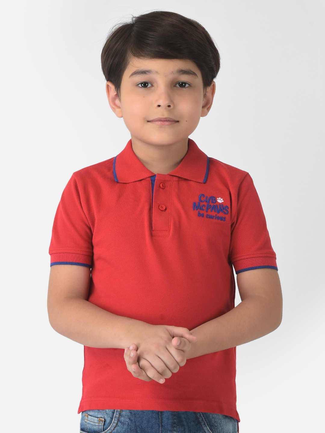 

Cub McPaws Boys Red Solid Polo Collar Pure Cotton T-shirt