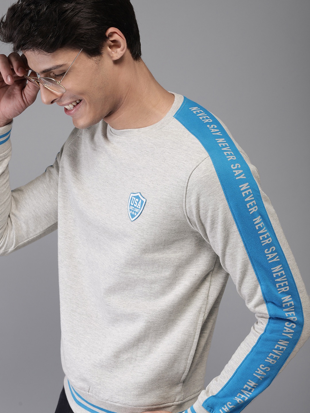 

HERE&NOW Men Grey Solid Sweatshirt