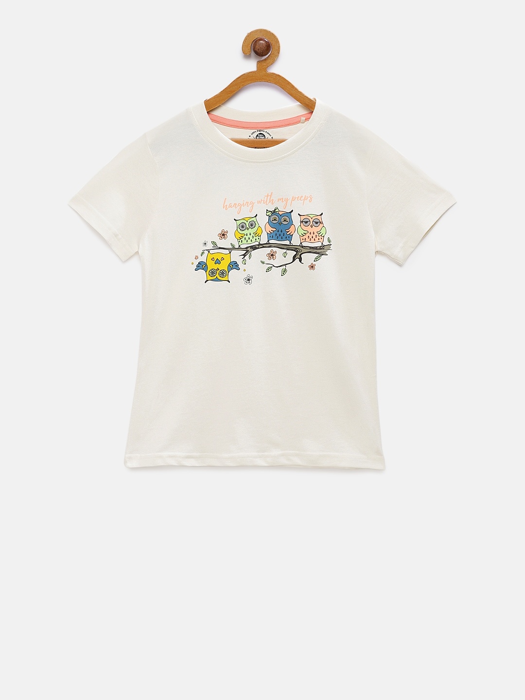 

Cub McPaws Girls Off-White Organic Printed Round Neck Sustainable T-shirt