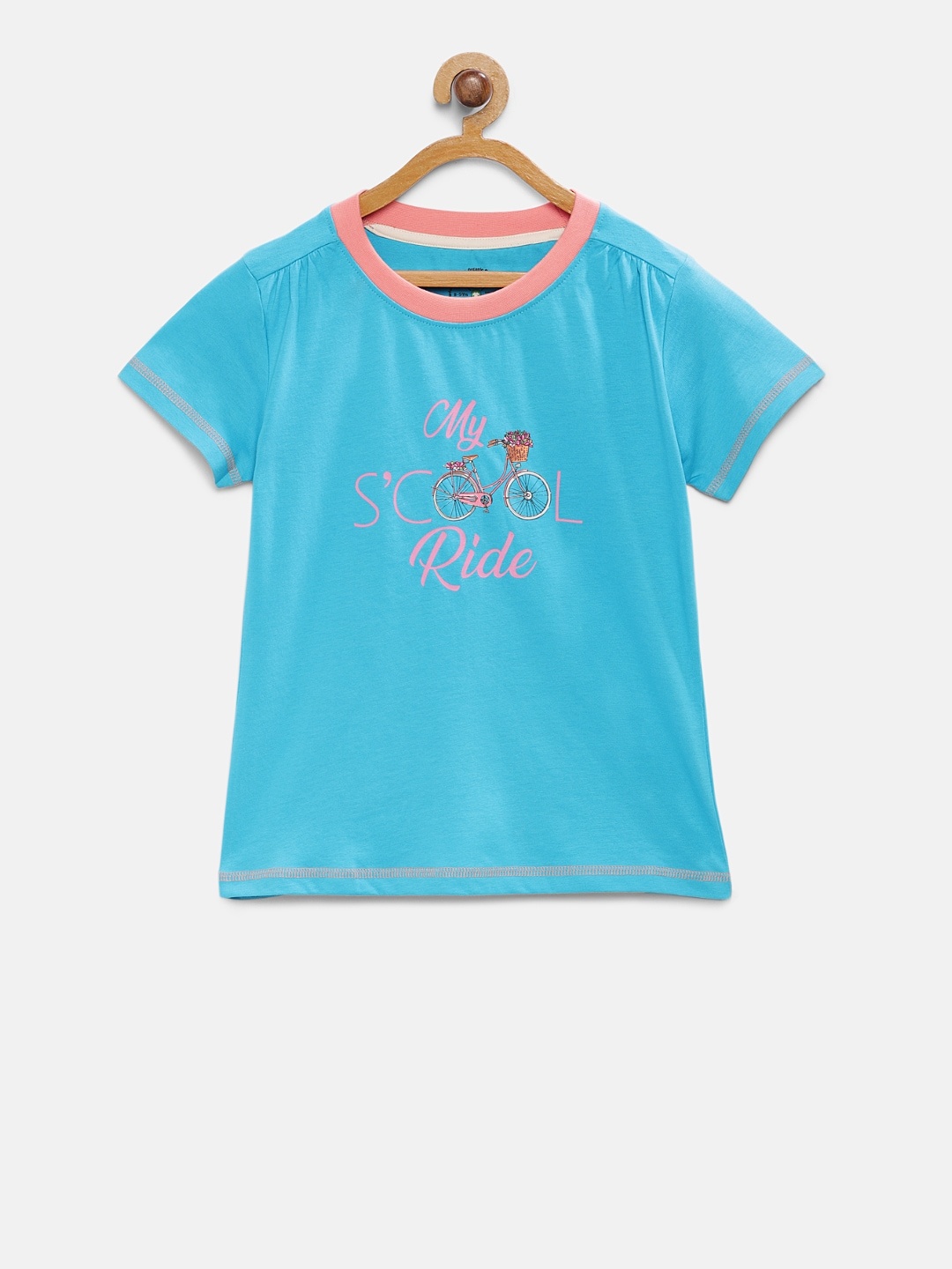 

Cub McPaws Girls Blue Organic Printed Round Neck T-shirt