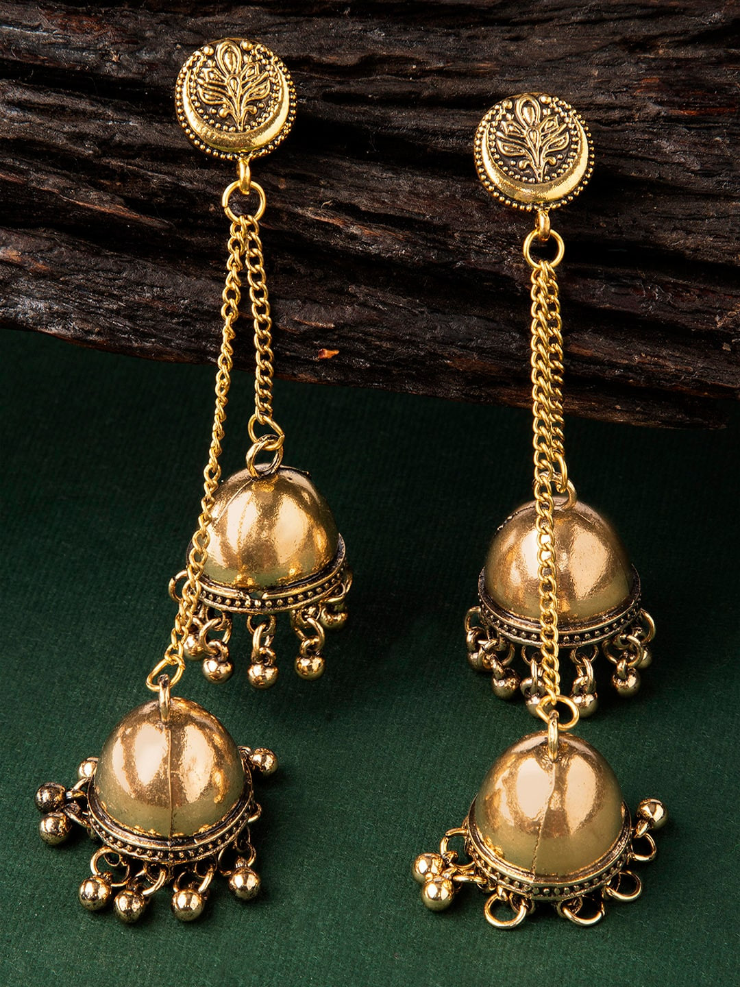 

Rubans Gold-Toned Handcrafted Leaf Shaped Jhumkas