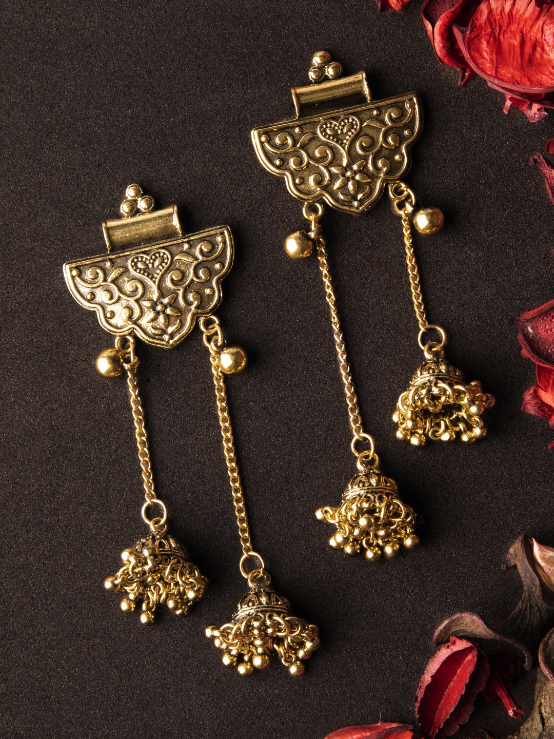 

Rubans Gold-Toned Dome Shaped Handcrafted Jhumkas