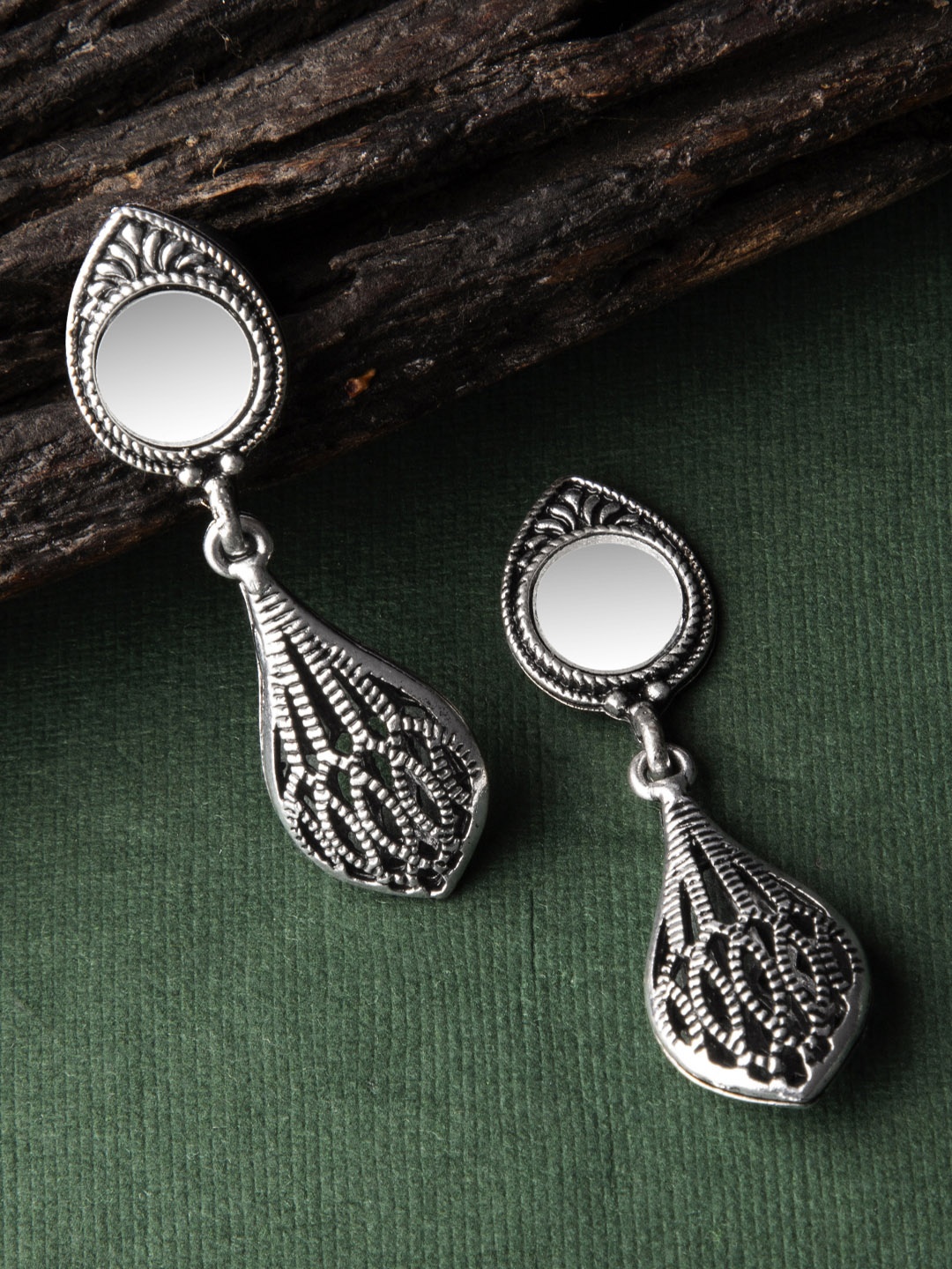 

Rubans Silver-Toned Handcrafted Teardrop Shaped Drop Earrings